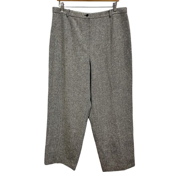Vintage 90s Carlisle Wool Straight Leg Trouser Brown & Cream Harringbone Sz 18 - Picture 1 of 10